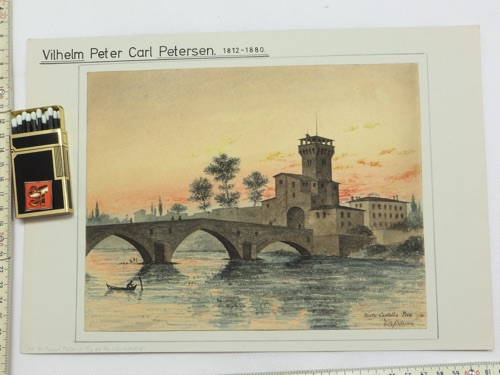 Vilhelm Peter Carl Petersen Aquarell antik Pisa Ponte Castello 1869